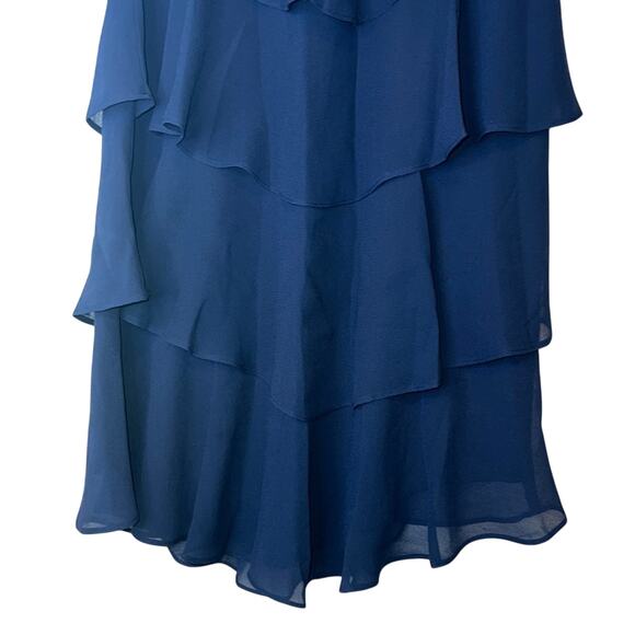 SLNY Navy Blue Ruffle Dress w/ Cap Sleeves & Silver Gemstone Details, Size 8 - Picture 3 of 6